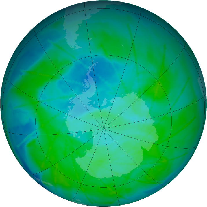 Antarctic ozone map for 28 December 2010